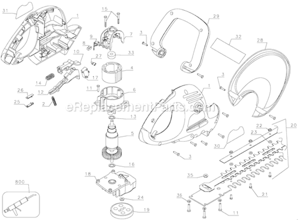 Page A Diagram and Parts List for HT2000 Type 1 Black and Decker Hedge Trimmer